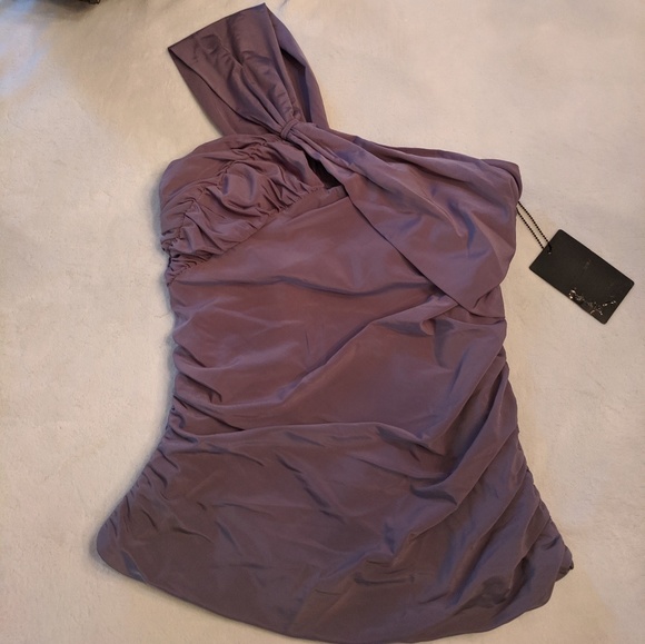 LAMB Grey One Shoulder Ruched Blouse XS NWT - Picture 2 of 8